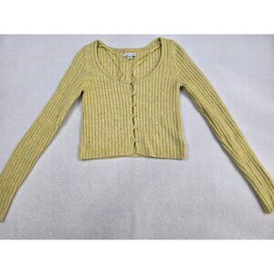 American Eagle Yellow XS Crop Ribbed Button-Up Cardigan Sweater